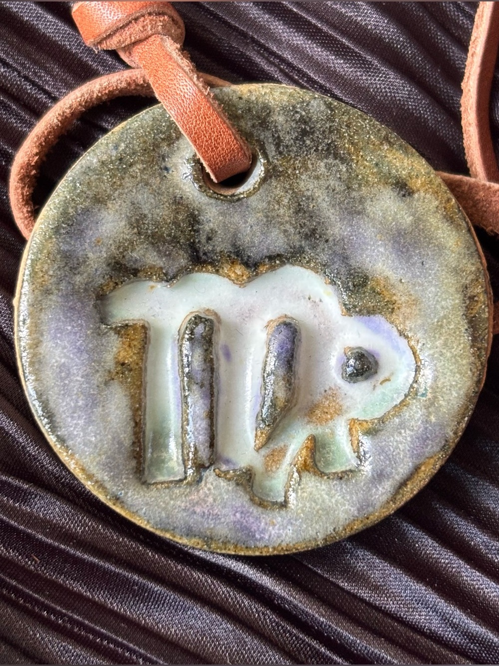 VTG Handmade Ceramic Virgo Zodiac Pendant Necklace Signed Val-David Quebec